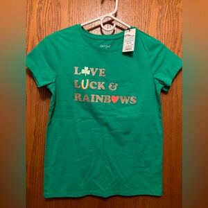Cat and Jack bright green love luck & rainbows girls top size xl 14 nwt